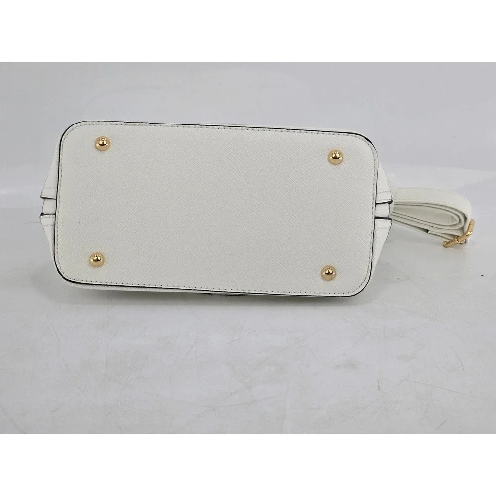Fashion Puzzle Dome Satchel Handbag Womens Small White Saffiano Faux Leather NEW